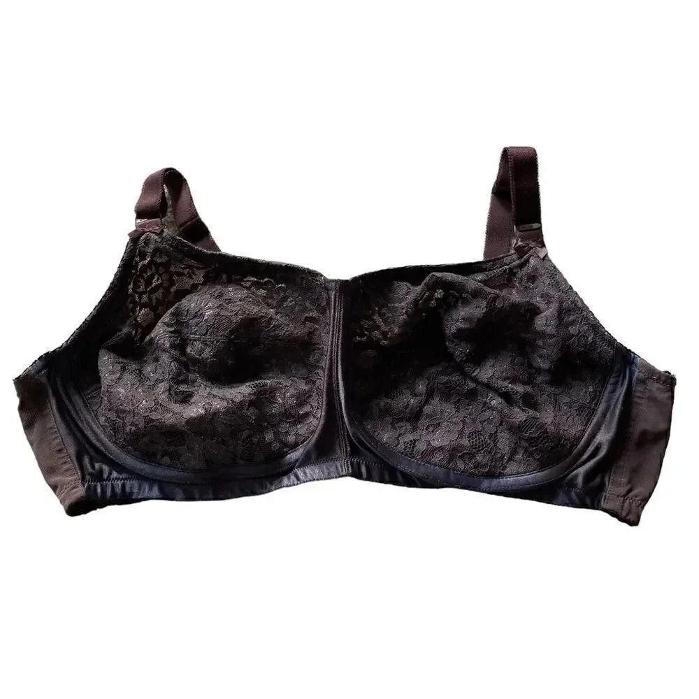 Comfort Choice Brown Embroidered Lace Plus Adjustable Straps Unlined Bra SZ 44D